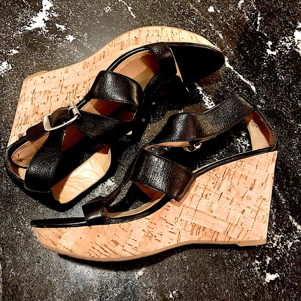 Nine West Black Strap Cork Wedge Sandals - Picture 3 of 10